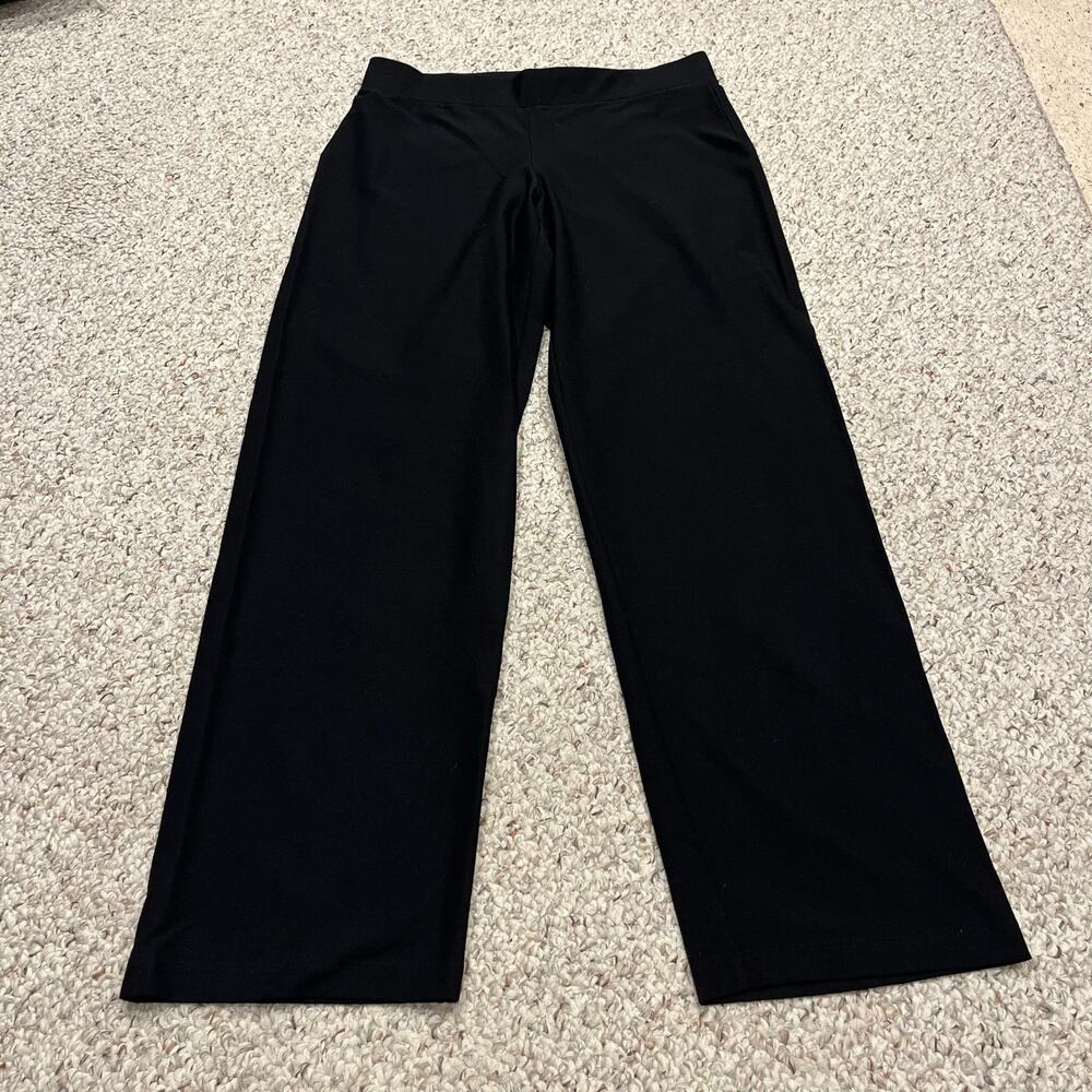 Eileen Fisher Pull on Crepe Straight Leg Pants M Black Classic Lagenlook Casual